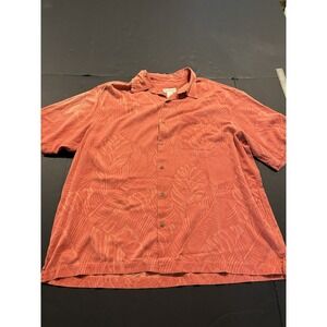 NormThompson Men's Short Sleeve Button Up Size 2XL 100% Silk Red Leaf Pattern